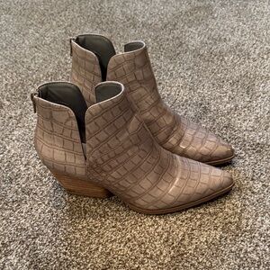 Croc-Embossed Cream Ankle Booties